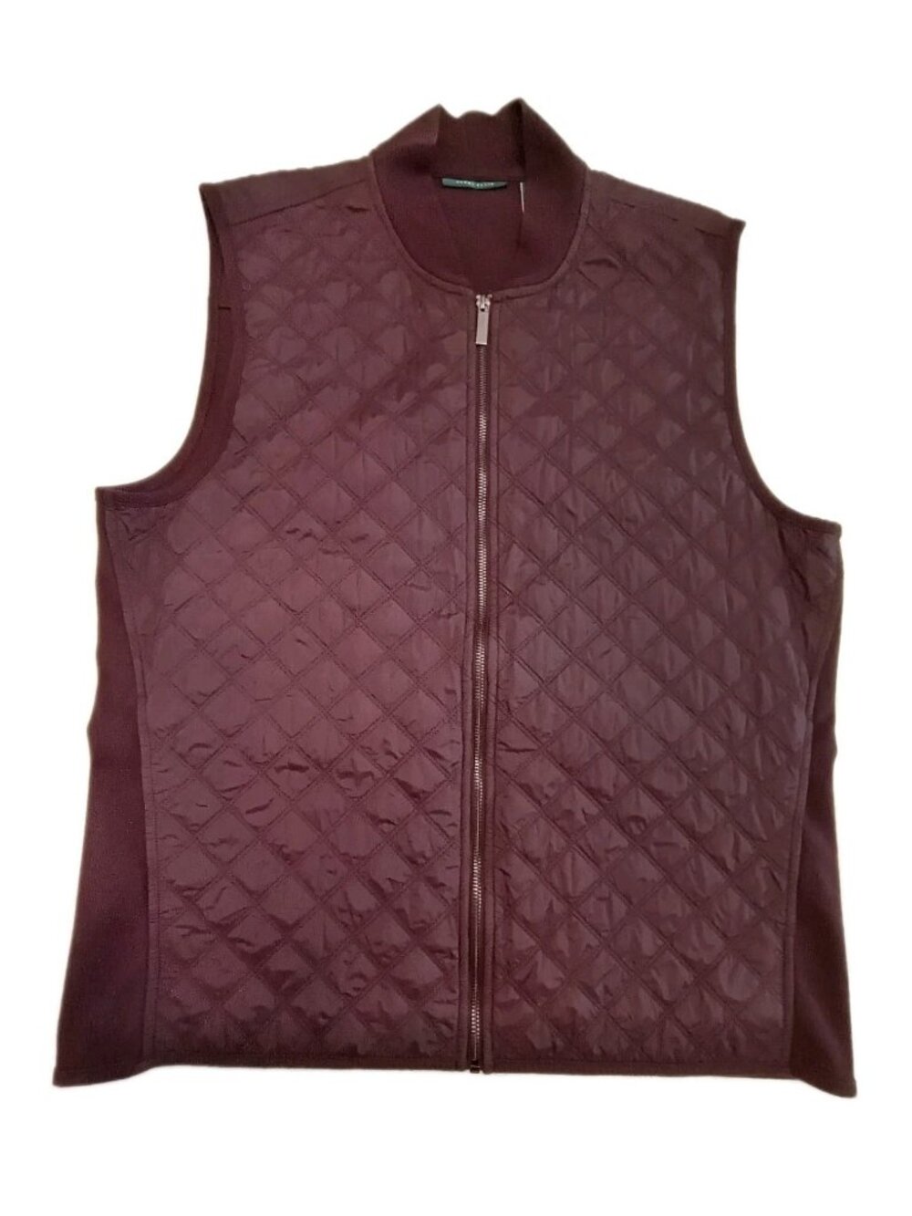 Perry Ellis Quilted Full Zip Plum Vest Men Size X-Large Dark Red Pockets